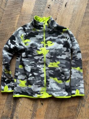 Kids Neon Green Camo Full-Zip Fleece